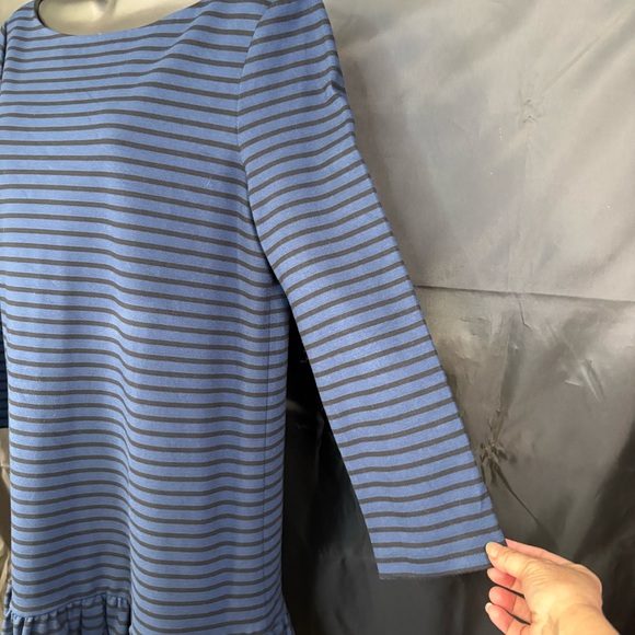 Women's Kate Spade 3/4 Sleeve Striped Dress Black Blue Zipper Peplum Size 12 - Picture 6 of 16